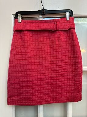 Vintage Ron Leal Y2K Wool Quilted Textured Pink Red Belted Skirt Size 8